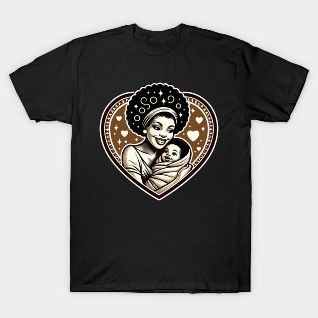 African mother. Vintage motherhood heart t-shirt, Retro Mom and baby love graphic tee, Unique mother's day gift T-Shirt by Cat In Orbit ®